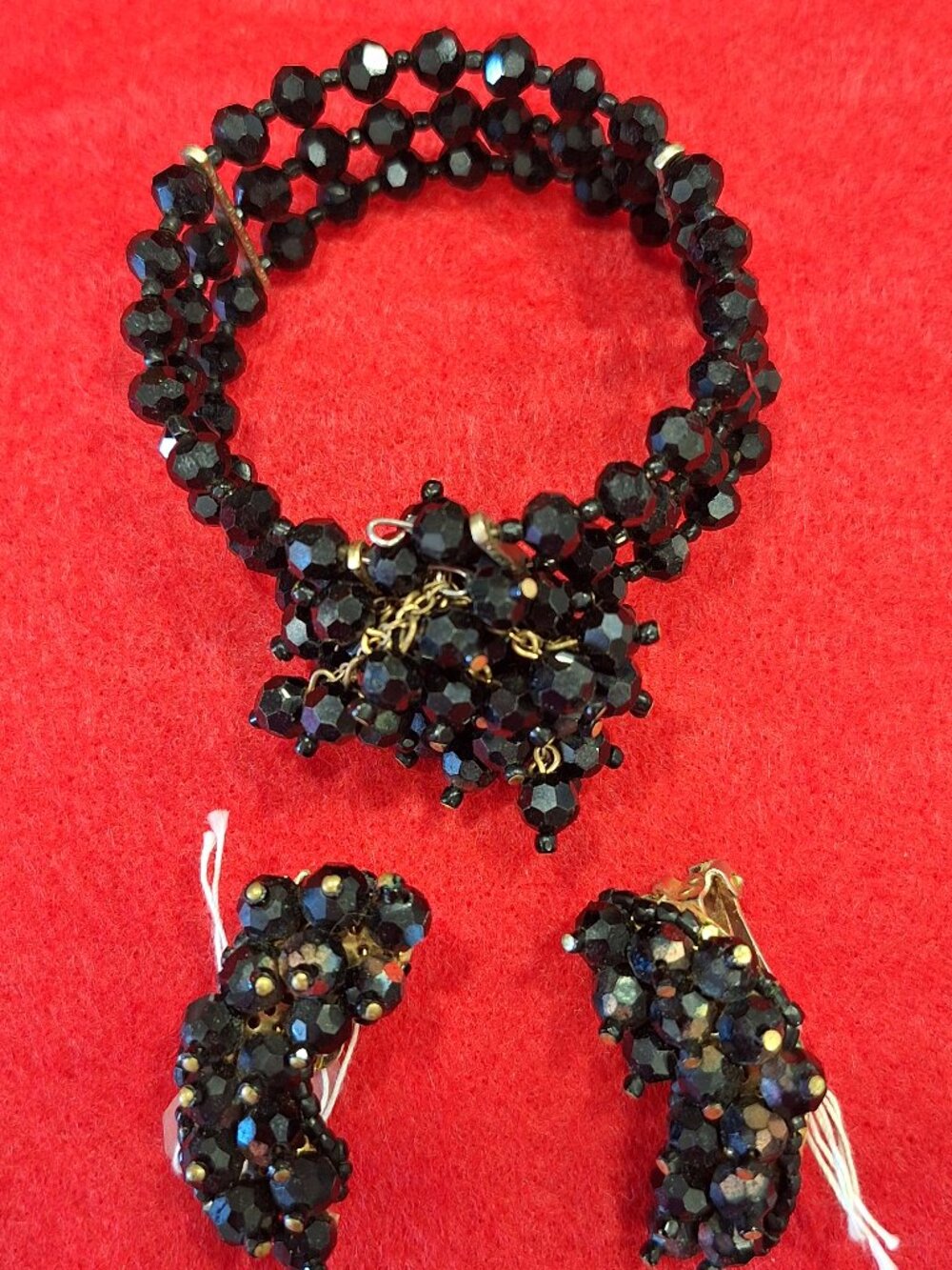Black Beads Bangle and Clip-on Earrings